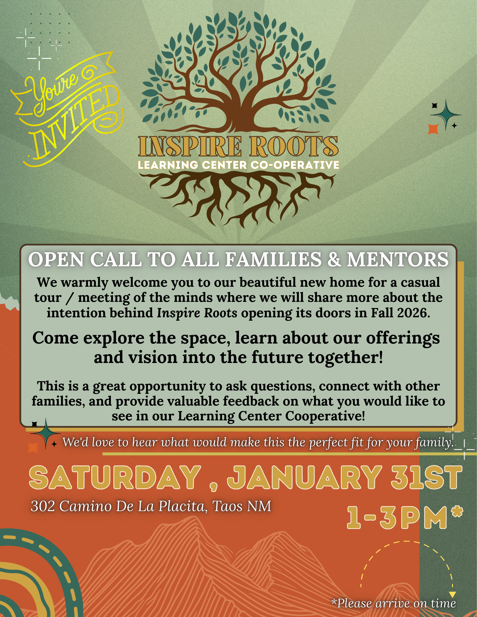 Open House happening at Inspire Roots! January 31st.