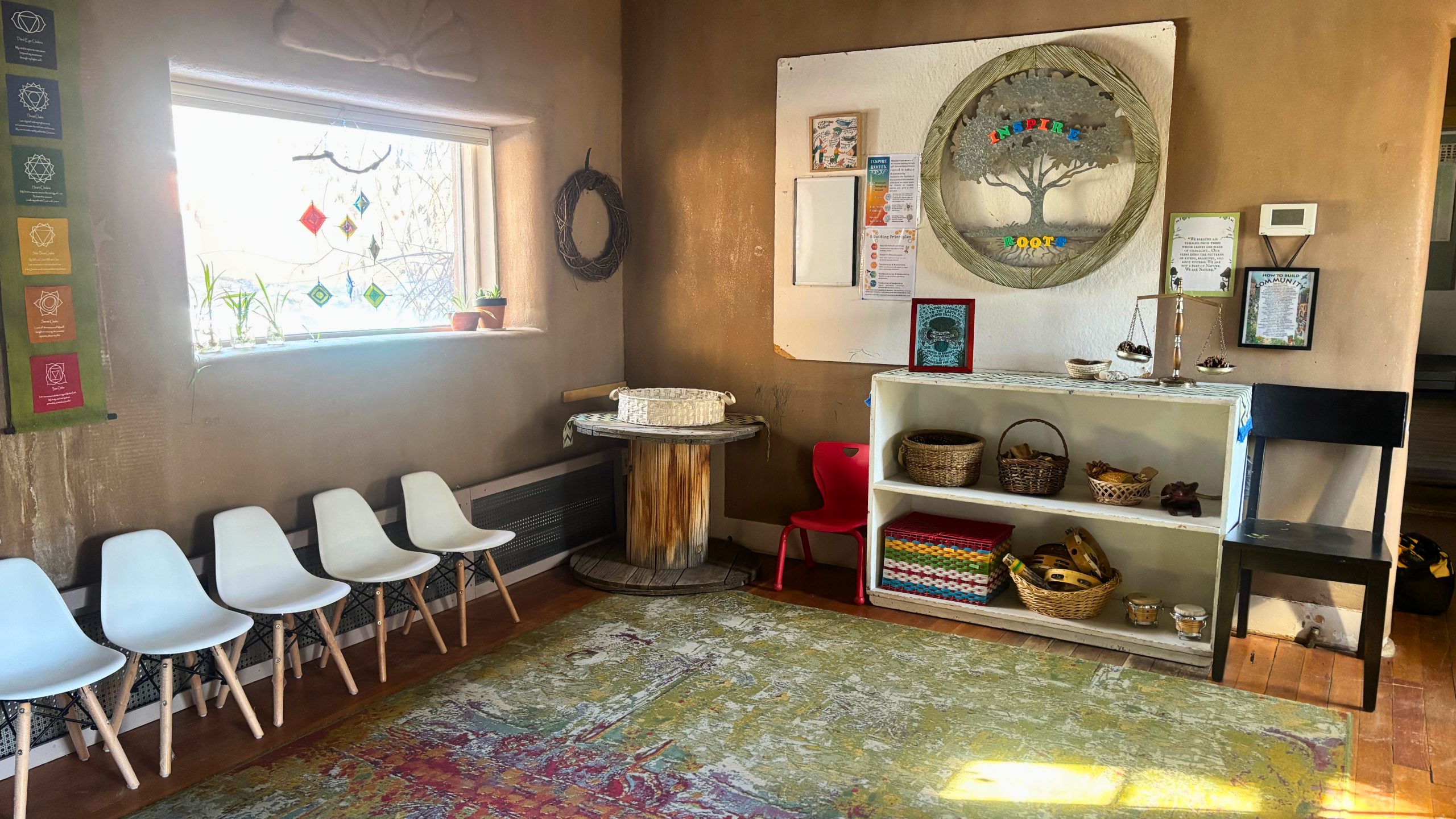 The morning meeting room at Inspire Roots, Taos.